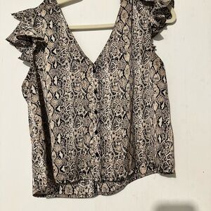 Snake Print Ruffle Sleeve Top